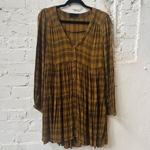 Urban Outfitters Mustard Plaid Long Sleeve Dress